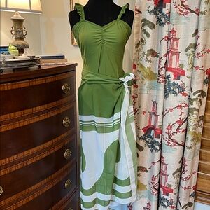 Bathing Suit Green with Ruffle Straps and Wrap Size L